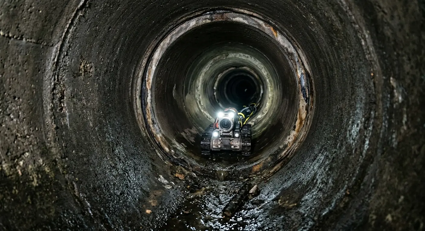 Robotic sewer camera inspecting pipe interior for Sewer Line Repair in Brownfield